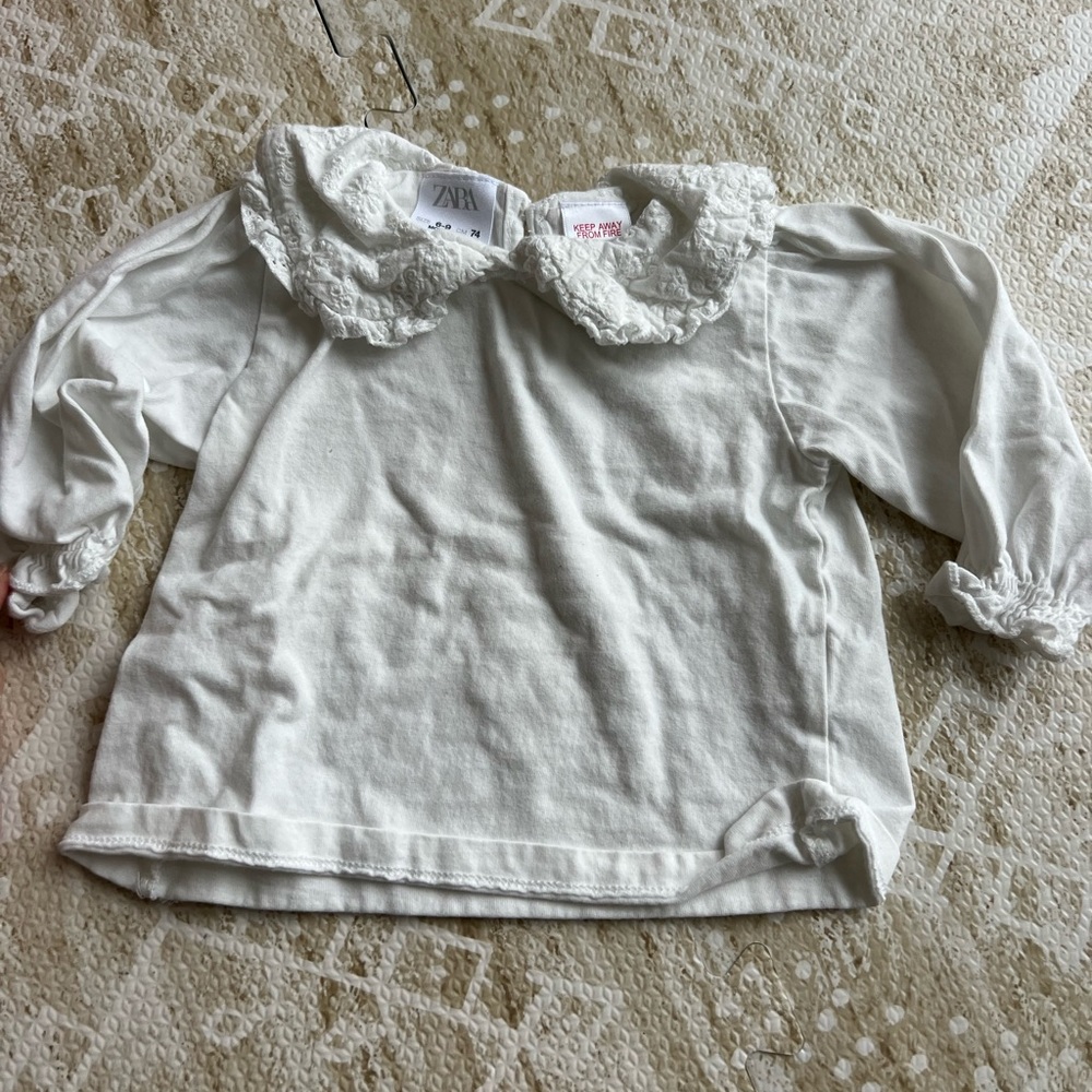 Zara | White embroidered collar T-shirt 6-9m